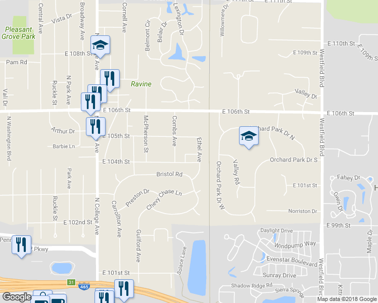 map of restaurants, bars, coffee shops, grocery stores, and more near 1222 Turner in Indianapolis