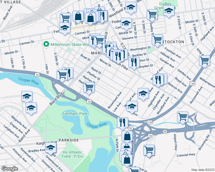 map of restaurants, bars, coffee shops, grocery stores, and more near 535 Pfeiffer St in Camden