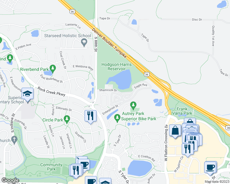map of restaurants, bars, coffee shops, grocery stores, and more near 1611 Egret Way in Louisville