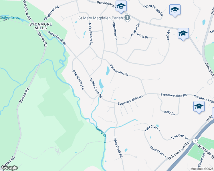 map of restaurants, bars, coffee shops, grocery stores, and more near 500 Foxchase Lane in Media