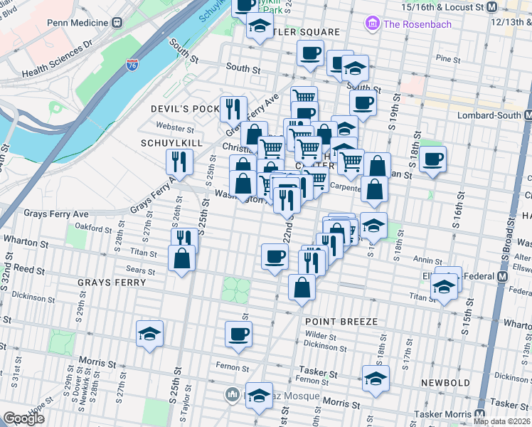 map of restaurants, bars, coffee shops, grocery stores, and more near in Philadelphia
