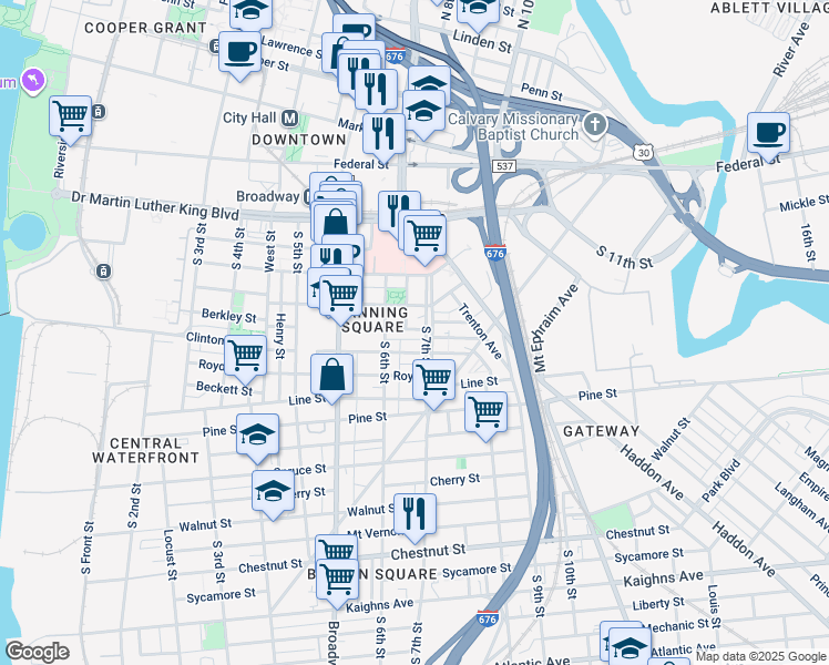 map of restaurants, bars, coffee shops, grocery stores, and more near 608 Berkley Street in Camden