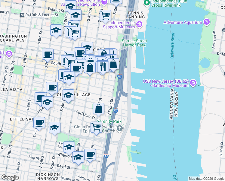 map of restaurants, bars, coffee shops, grocery stores, and more near in Philadelphia