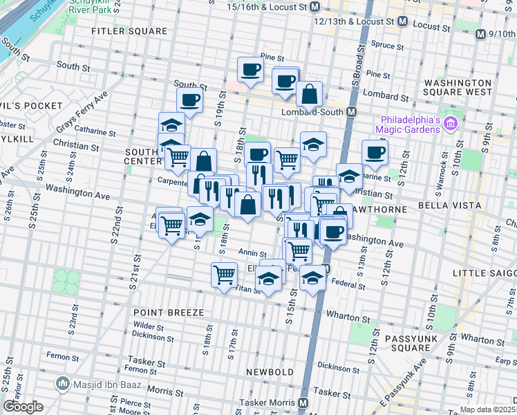 map of restaurants, bars, coffee shops, grocery stores, and more near 1013 South 17th Street in Philadelphia