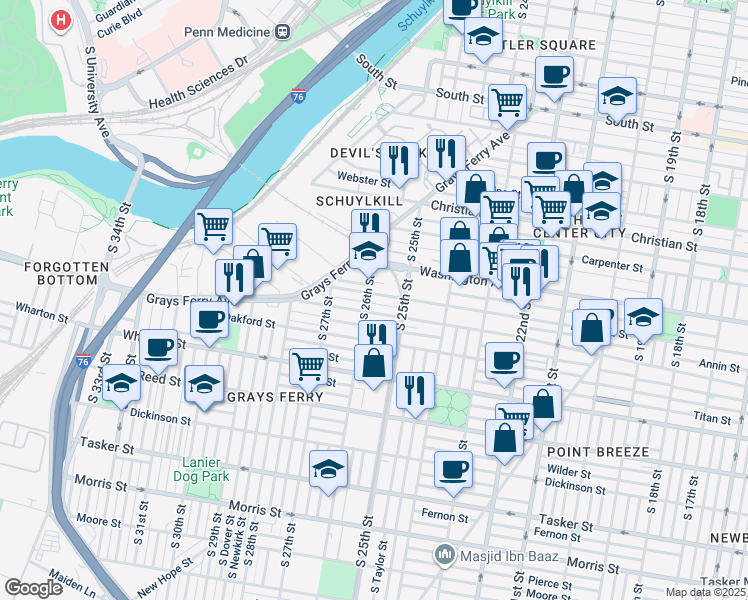 map of restaurants, bars, coffee shops, grocery stores, and more near in Philadelphia