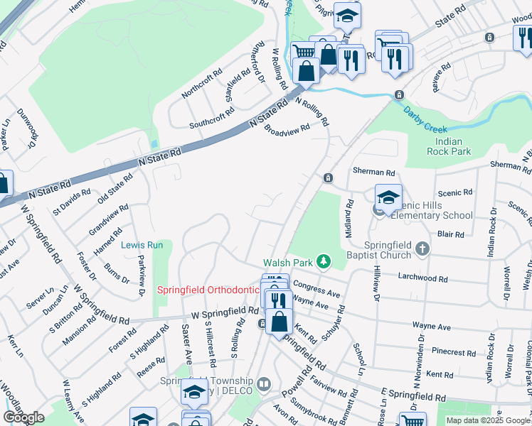 map of restaurants, bars, coffee shops, grocery stores, and more near 125 Overhill Road in Springfield