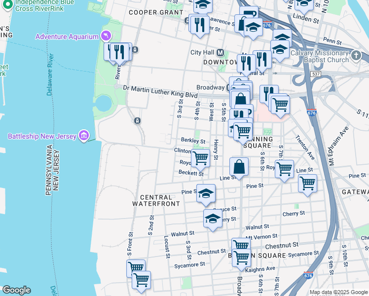 map of restaurants, bars, coffee shops, grocery stores, and more near 317 Clinton Street in Camden
