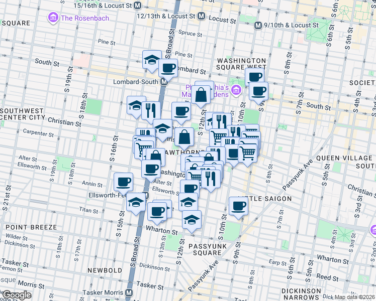 map of restaurants, bars, coffee shops, grocery stores, and more near 1220 Montrose Street in Philadelphia