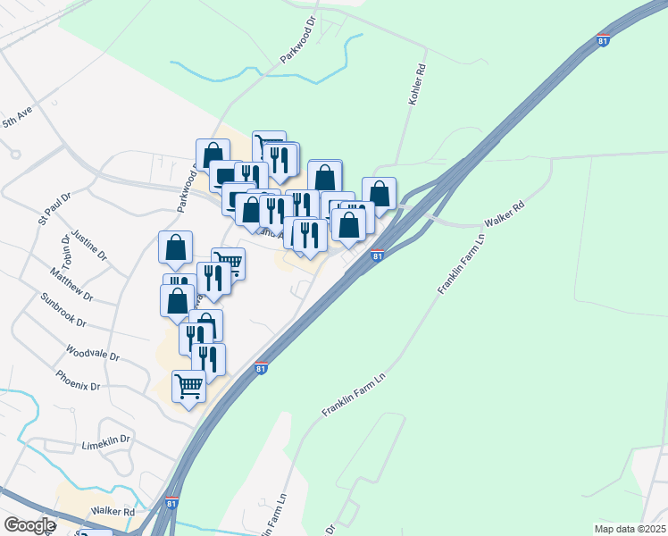 map of restaurants, bars, coffee shops, grocery stores, and more near 1000 Norland Avenue in Chambersburg