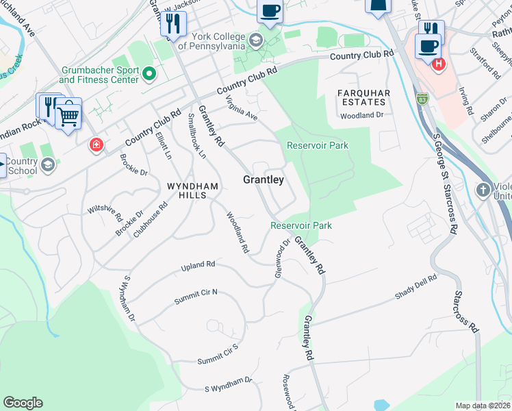 map of restaurants, bars, coffee shops, grocery stores, and more near 1290 Grantley Road in York