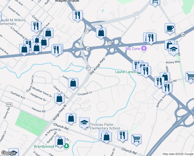 map of restaurants, bars, coffee shops, grocery stores, and more near 9 Old Salem Road in Cherry Hill