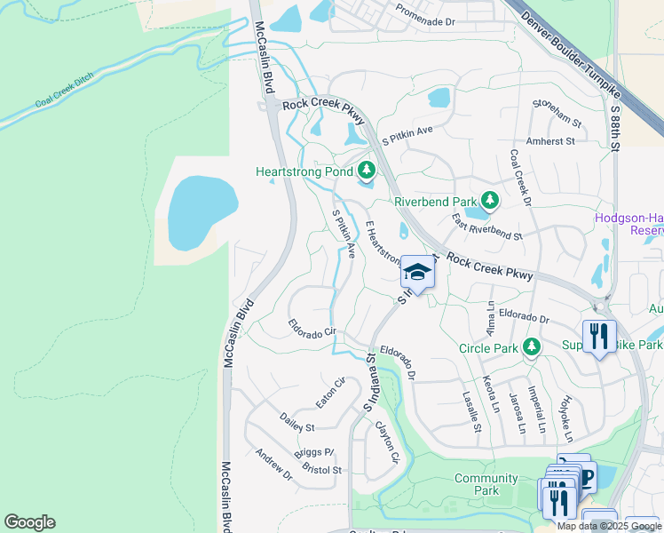 map of restaurants, bars, coffee shops, grocery stores, and more near 1600 Masters Court in Superior