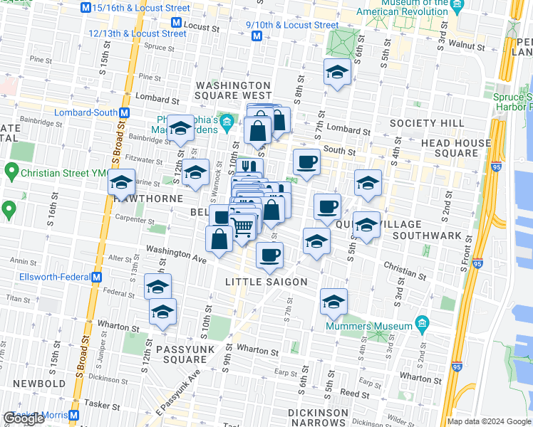 map of restaurants, bars, coffee shops, grocery stores, and more near 817 South Darien Street in Philadelphia
