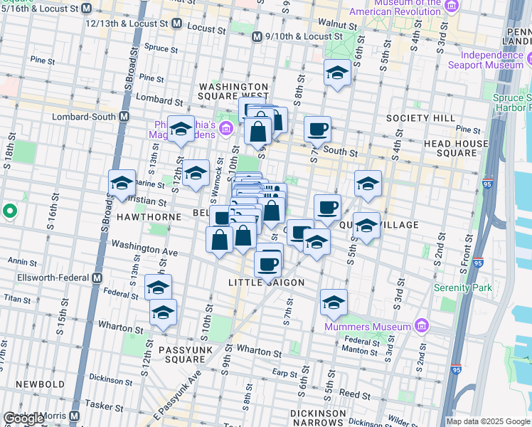 map of restaurants, bars, coffee shops, grocery stores, and more near 817 South Darien Street in Philadelphia