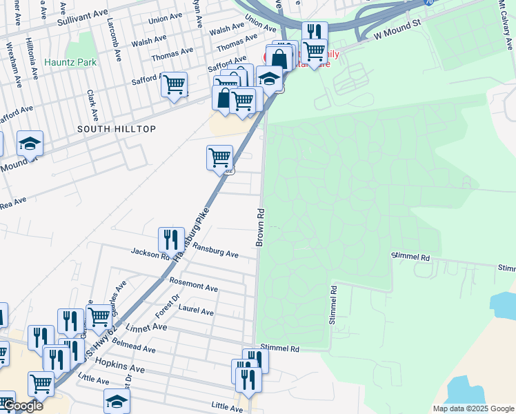 map of restaurants, bars, coffee shops, grocery stores, and more near 839 Brown Road in Columbus