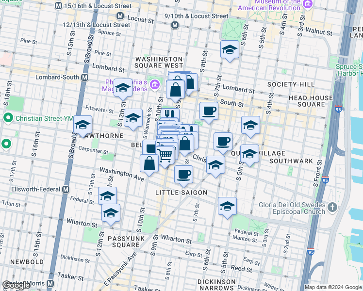 map of restaurants, bars, coffee shops, grocery stores, and more near 813 South Darien Street in Philadelphia