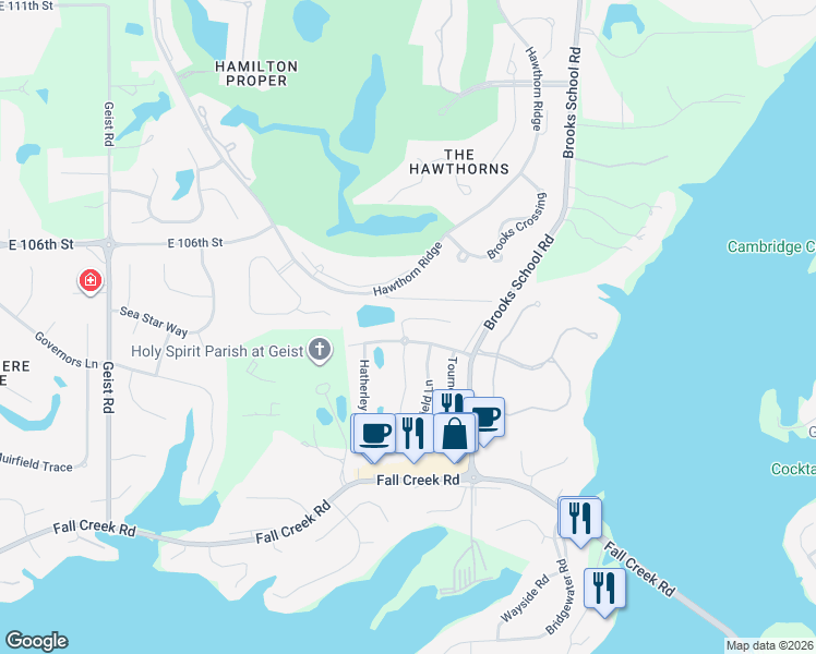 map of restaurants, bars, coffee shops, grocery stores, and more near 12182 Aldenham Boulevard in Fishers