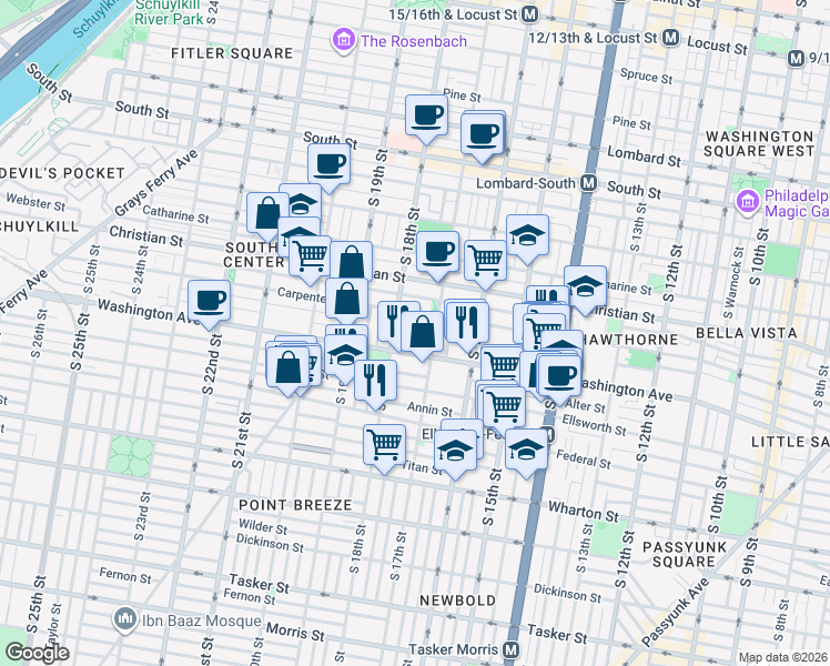 map of restaurants, bars, coffee shops, grocery stores, and more near 1035 South Bouvier Street in Philadelphia