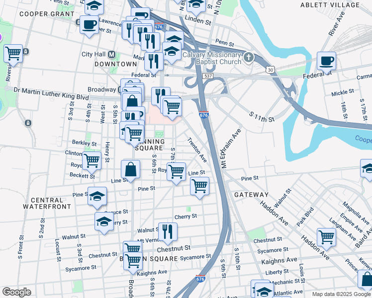 map of restaurants, bars, coffee shops, grocery stores, and more near 705 Berkley Street in Camden