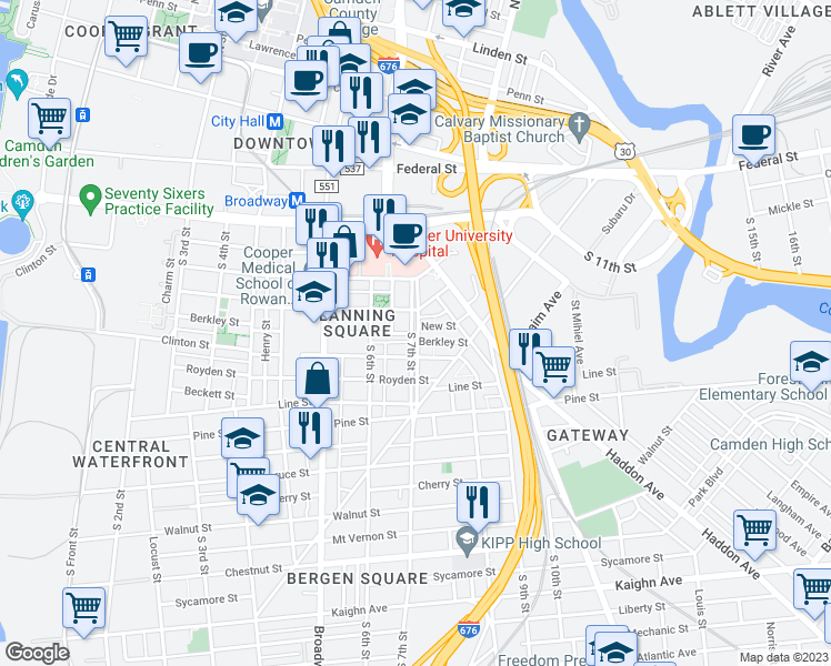 map of restaurants, bars, coffee shops, grocery stores, and more near 705 Berkley Street in Camden