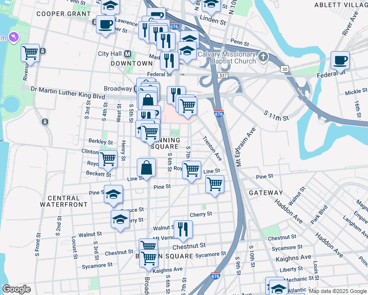 map of restaurants, bars, coffee shops, grocery stores, and more near 608 Berkley Street in Camden