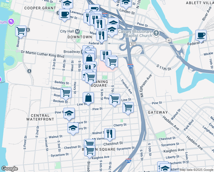 map of restaurants, bars, coffee shops, grocery stores, and more near 608 Berkley Street in Camden