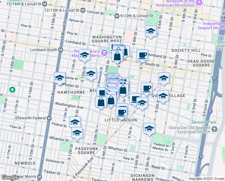 map of restaurants, bars, coffee shops, grocery stores, and more near 829 Christian Street in Philadelphia