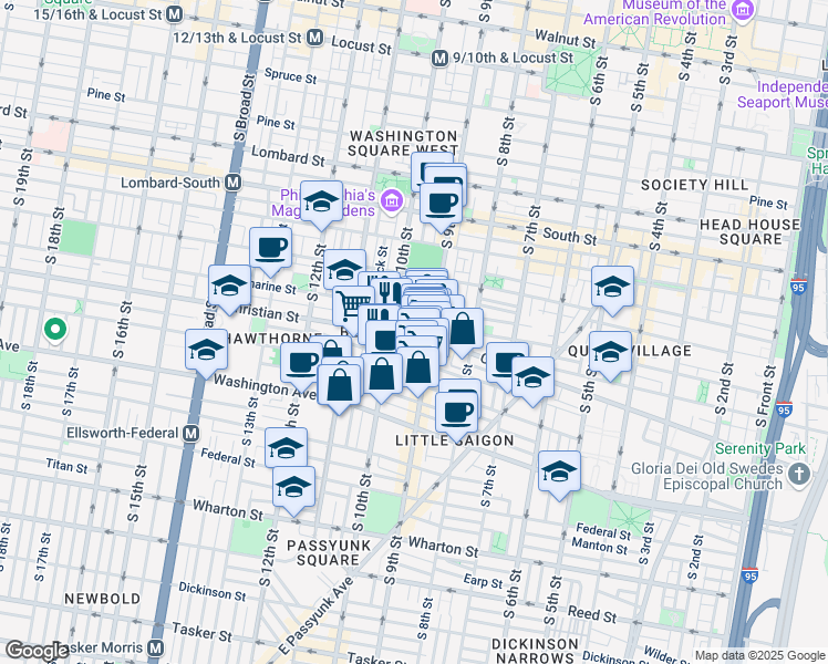 map of restaurants, bars, coffee shops, grocery stores, and more near 932 South 10th Street in Philadelphia