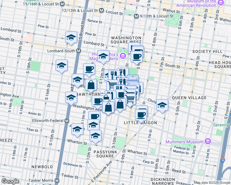 map of restaurants, bars, coffee shops, grocery stores, and more near in Philadelphia