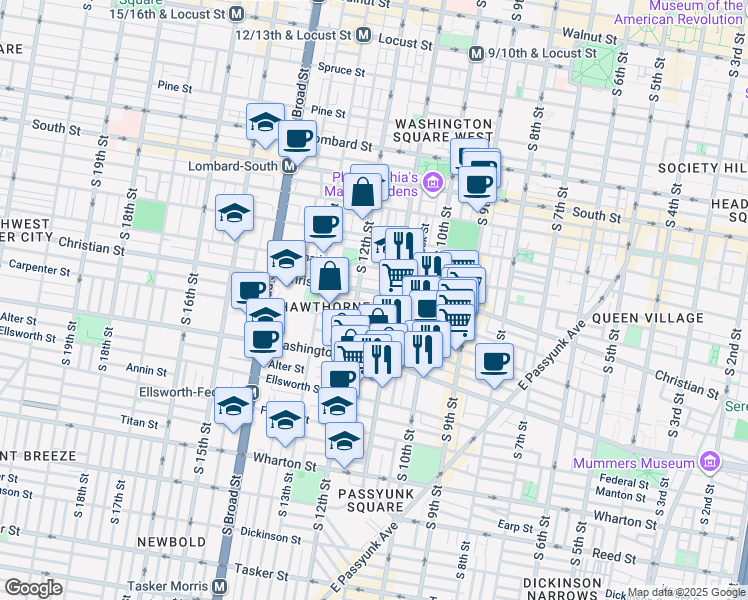 map of restaurants, bars, coffee shops, grocery stores, and more near 1119 Montrose Street in Philadelphia