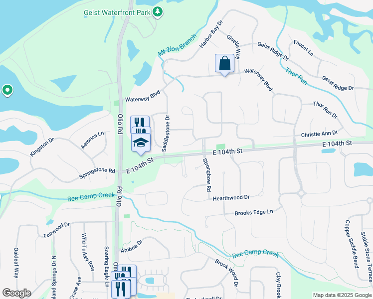 map of restaurants, bars, coffee shops, grocery stores, and more near 14123 Franks Way in Fortville