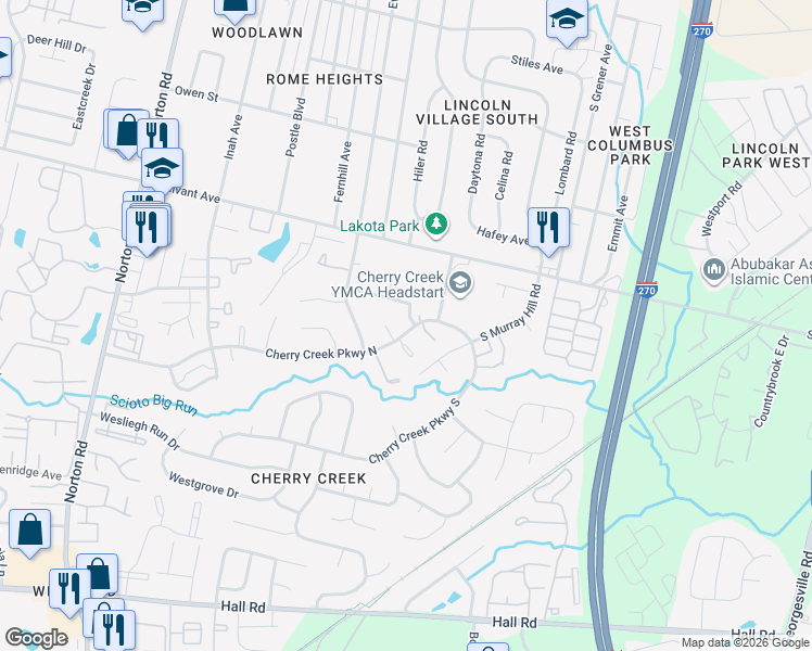 map of restaurants, bars, coffee shops, grocery stores, and more near 4937 Old Tree Avenue in Columbus