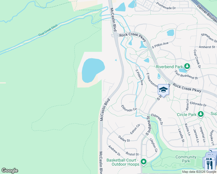 map of restaurants, bars, coffee shops, grocery stores, and more near 1737 High Plains Court in Superior