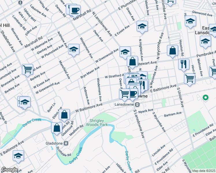 map of restaurants, bars, coffee shops, grocery stores, and more near 46 Runnemede Avenue in Lansdowne