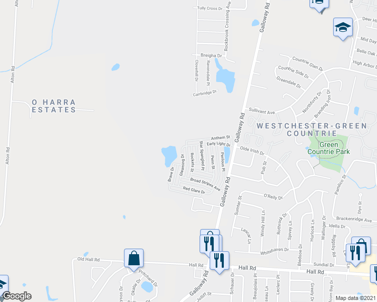 map of restaurants, bars, coffee shops, grocery stores, and more near 551 Rockets Street in Galloway