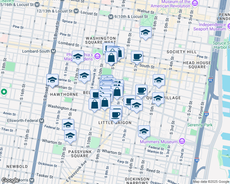 map of restaurants, bars, coffee shops, grocery stores, and more near 813 South Darien Street in Philadelphia