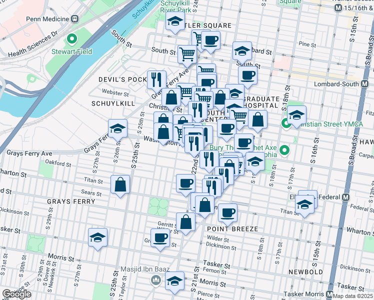 map of restaurants, bars, coffee shops, grocery stores, and more near in Philadelphia