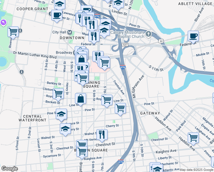 map of restaurants, bars, coffee shops, grocery stores, and more near 705 Berkley Street in Camden
