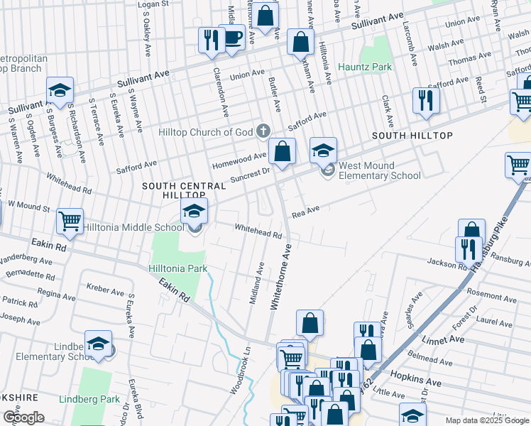 map of restaurants, bars, coffee shops, grocery stores, and more near 2169 West Mound Street in Columbus