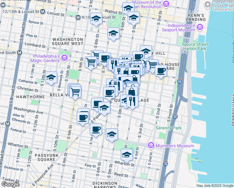 map of restaurants, bars, coffee shops, grocery stores, and more near 746 East Passyunk Avenue in Philadelphia