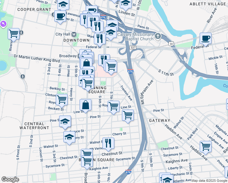 map of restaurants, bars, coffee shops, grocery stores, and more near 703 Berkley Street in Camden