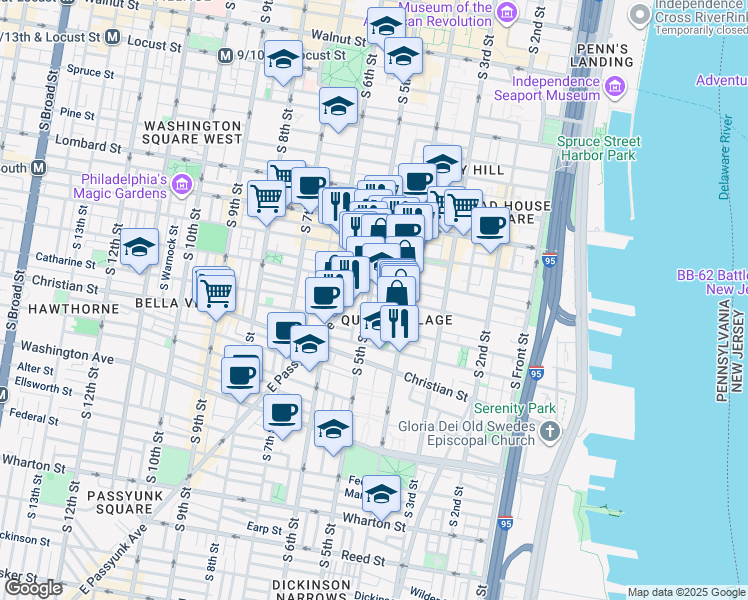 map of restaurants, bars, coffee shops, grocery stores, and more near in Philadelphia