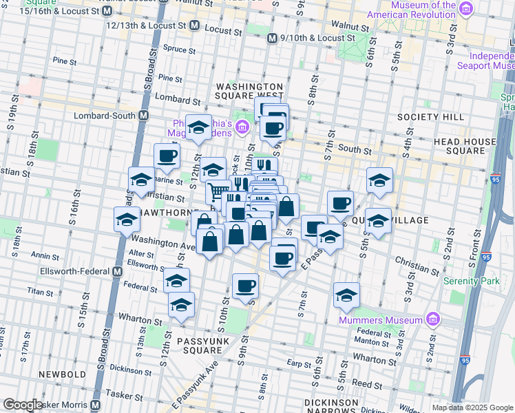 map of restaurants, bars, coffee shops, grocery stores, and more near in Philadelphia
