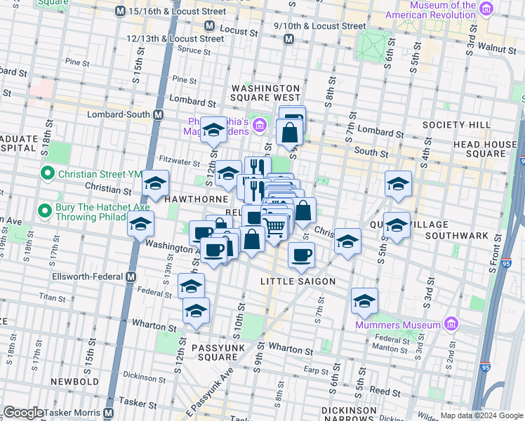 map of restaurants, bars, coffee shops, grocery stores, and more near in Philadelphia