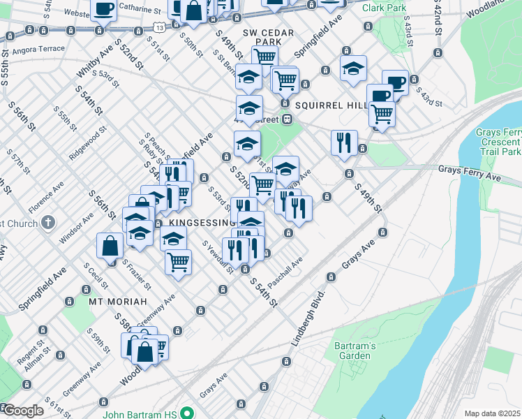 map of restaurants, bars, coffee shops, grocery stores, and more near in Philadelphia