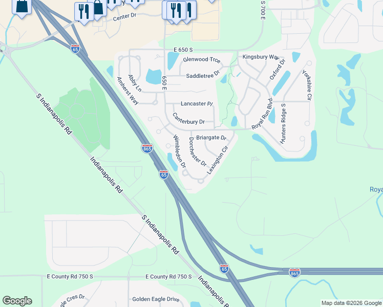 map of restaurants, bars, coffee shops, grocery stores, and more near 6740 Dorchester Dr in Zionsville