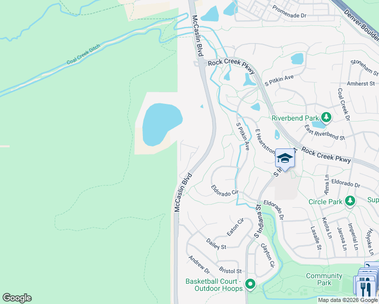 map of restaurants, bars, coffee shops, grocery stores, and more near 1737 High Plains Court in Superior
