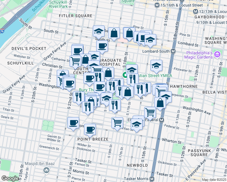 map of restaurants, bars, coffee shops, grocery stores, and more near 1031 Dorrance Street in Philadelphia