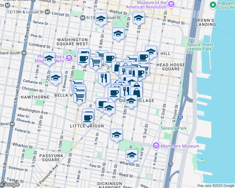 map of restaurants, bars, coffee shops, grocery stores, and more near 769 South 6th Street in Philadelphia