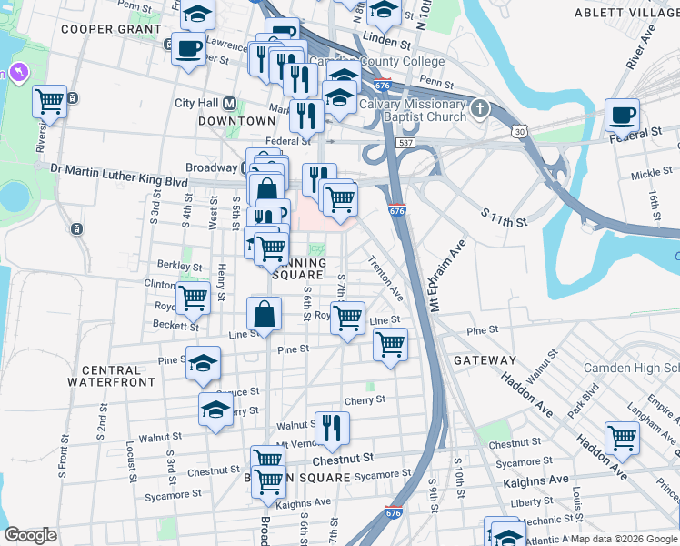 map of restaurants, bars, coffee shops, grocery stores, and more near 705 Berkley Street in Camden